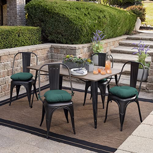 Image of Arden Outdoor Tufted Bistro Seat Cushion, Set of 4, 14.5 in x 15 in, Rain-Proof, Fade Resistant Peacock Blue Green Texture