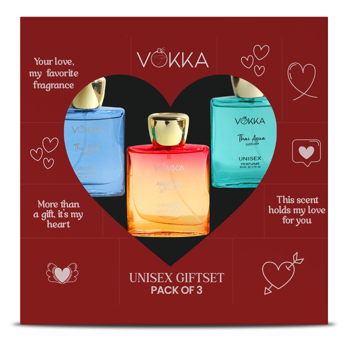Vokka Gift of Love 150ml - 3 x 50ml Luxury Unisex Perfume Gift Set