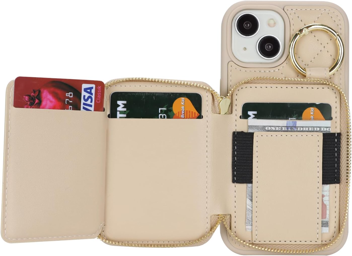 for iPhone 13 Case Wallet with Card Holder,for iPhone 13 Phone case Wallet with Zipper with Slot Kickstand Stand Case for Women and Man 5G 6.1 Inch-White