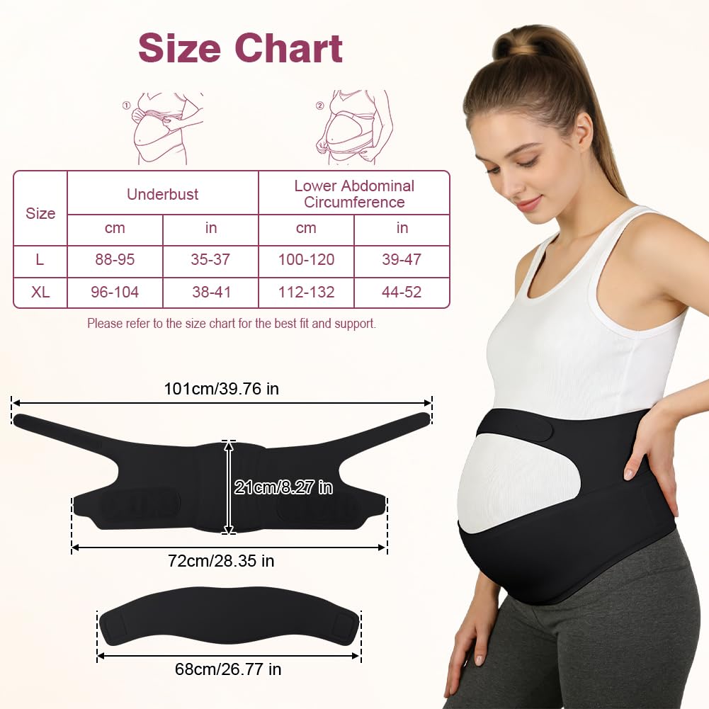 Faja Embarazada sin Costuras, Faja Abdominal Embarazada con Ajustable Hook and Loop, Mujeres Embarazadas Ergonomía Faja Lumbar Soporte con para la Abdomen y Cintura, Negro