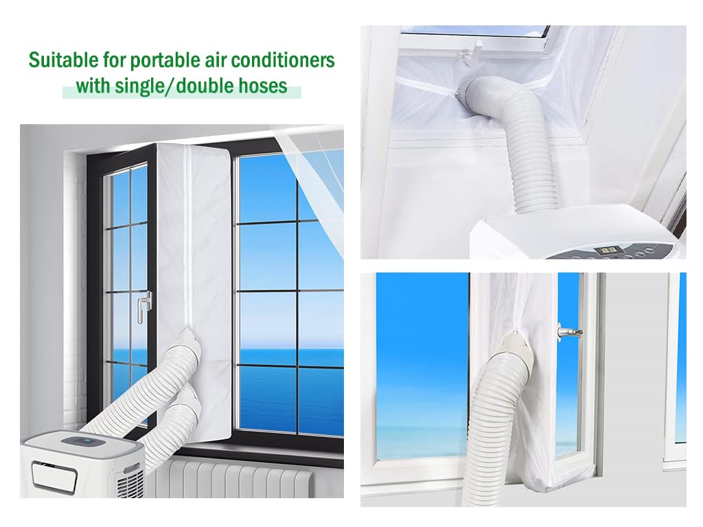 Anlising Kit Ventana Aire Acondicionado Portátil,300M Sello de Ventana Universal Enviar Tijeras Plegables,AirLock Sello de Ventana,Cubierta Aislante Universal de Ventanas, para Acondicionado(Blanco)