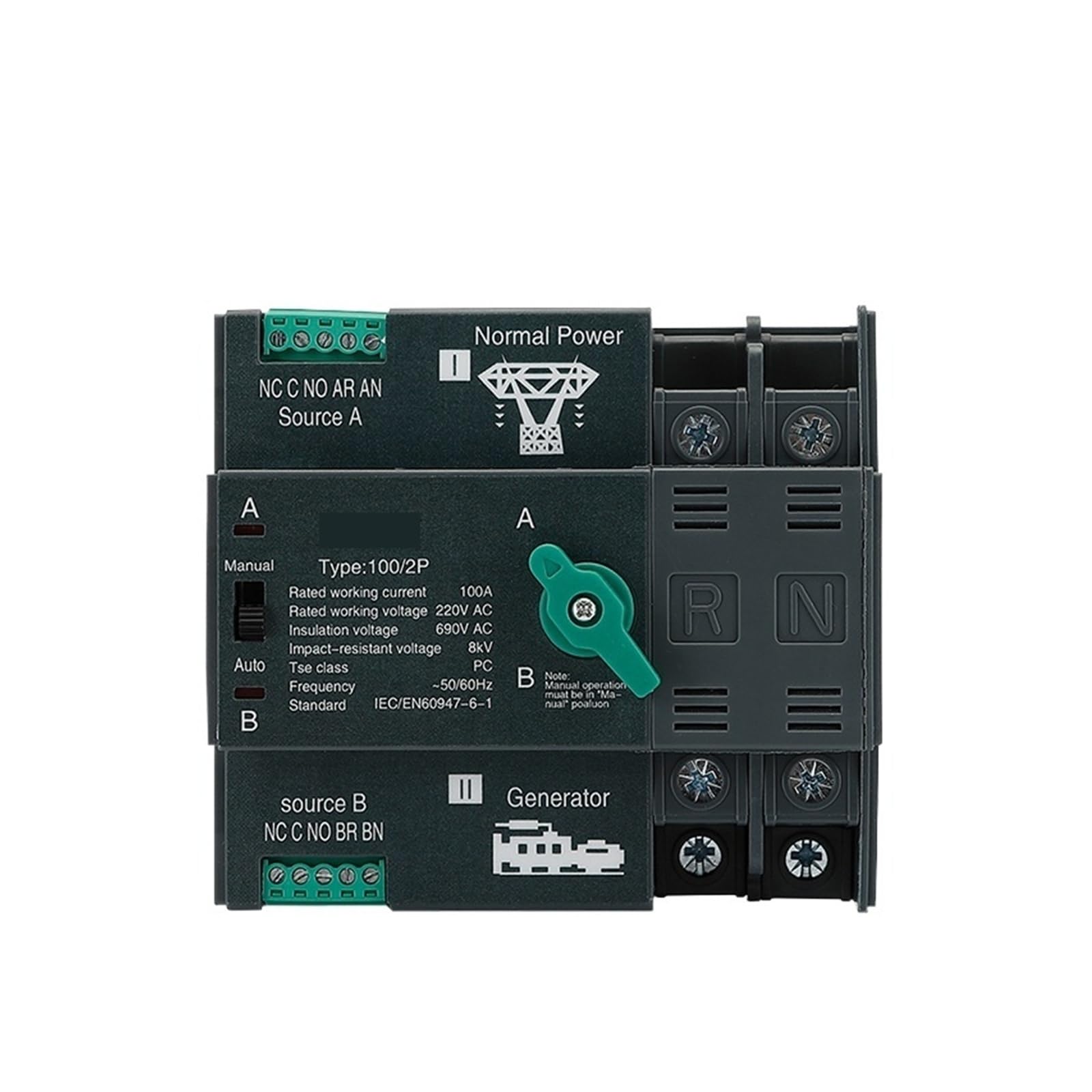 Automatischer Dual-Power-Transferschalter (keine Stromunterbrechung während des Umschaltens), 2P 63A 220V(4,32A)