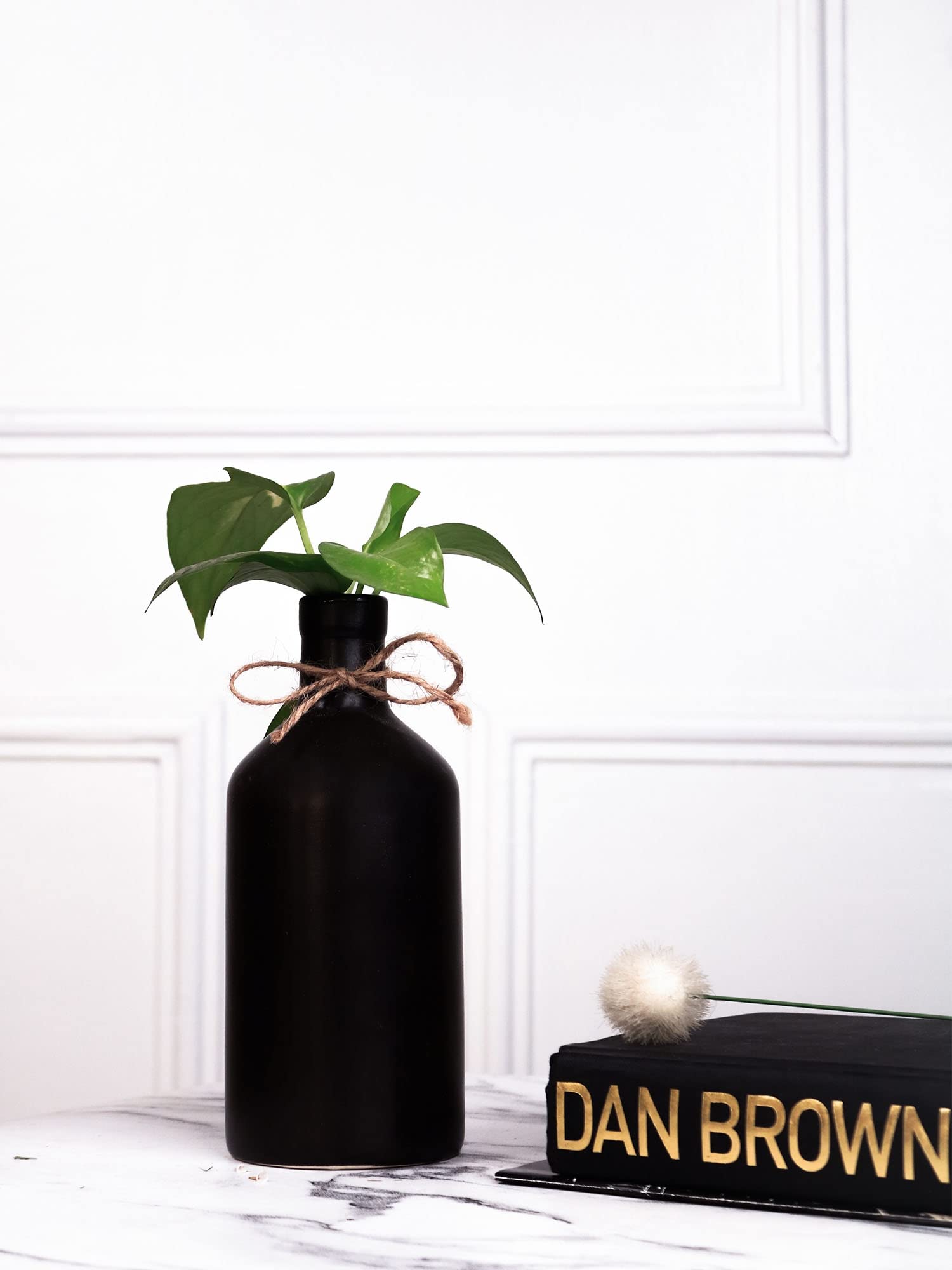 PUREZENTO Black Ceramic Bottle Vase 8 Inch - Pack of 1 | Modern Pampas Vases for Home Decor, Wedding, Dinner Table Centerpiece & Showpiece | Decorative Bottle Vase for Flowers and Pampas Grass-picture-34