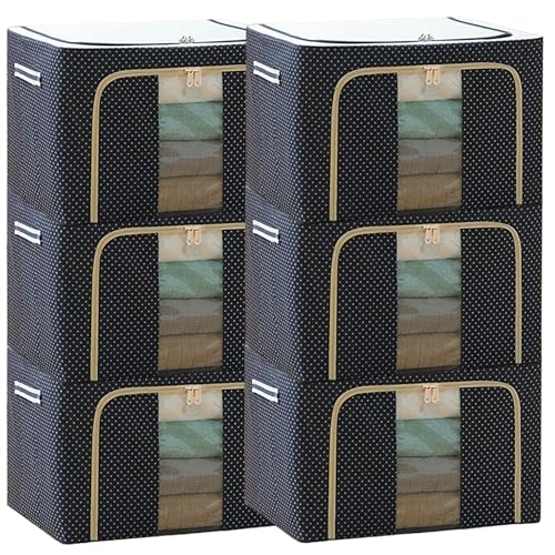 Image of Clothes Storage Box Wardrobe Organizer For Clothes 66 Liter Foldable Steel Frame Clothes Organizer Storage Box For Wardrobe, Saree, Shirts, And Blankets Pack Of 6