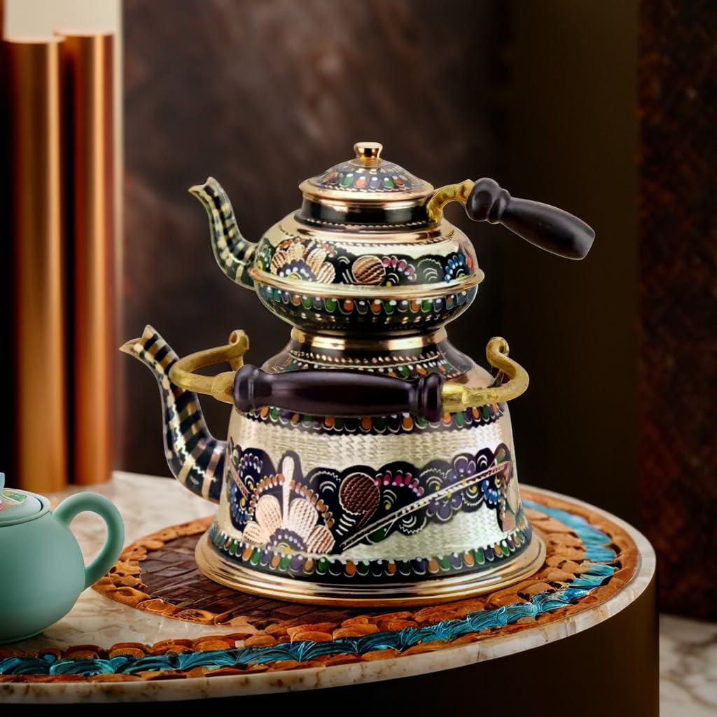 Amazon | LaModaHome ハンドペイント ラージ 銅 トルコ茶 ポット