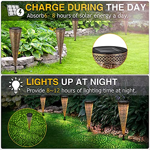 Vivibel Solarleuchten Garten, Metall Solarleuchten für Außen, Solar Gartenleuchte Wasserdicht IP65 Solarlampen für Garten, Warmweiß Dekoration Licht für Terrasse, Rasen, Garten Hofwege und Wege – Bild 3
