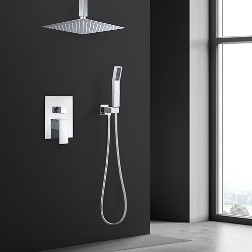 Miniatura 2 de HGN Sistema de ducha de 10 pulgadas con desviador de botón, cabezal de ducha de lluvia con rociador de mano, juego de grifo de ducha de alta presión