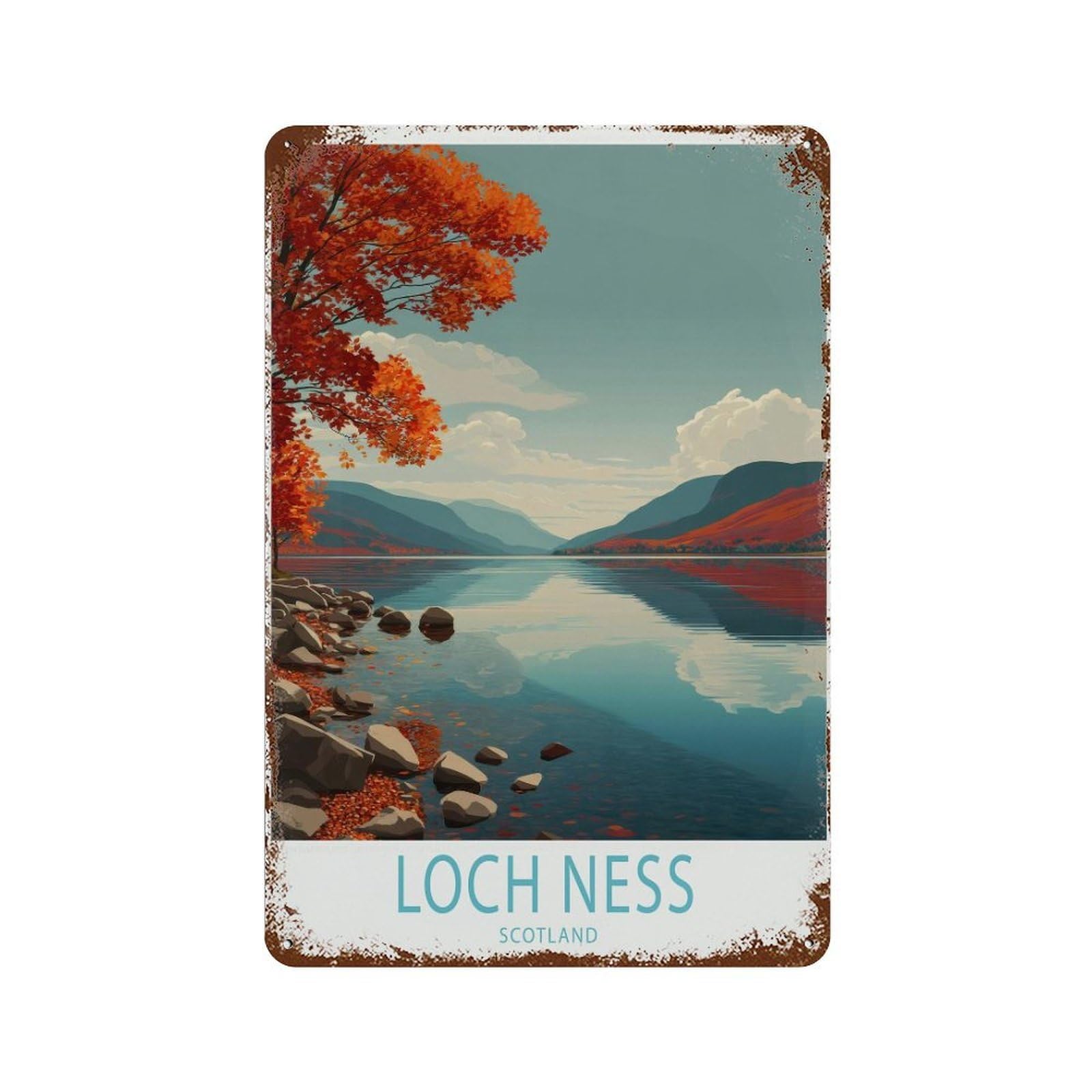 xiaoxiaoshen Loch Ness Highlands, Scotland Quiet Landscape Wall Decor Art Metal Tin Poster Modern Home Decor Art Home Bar Shop Decorations Vintage Sign 30x20cm