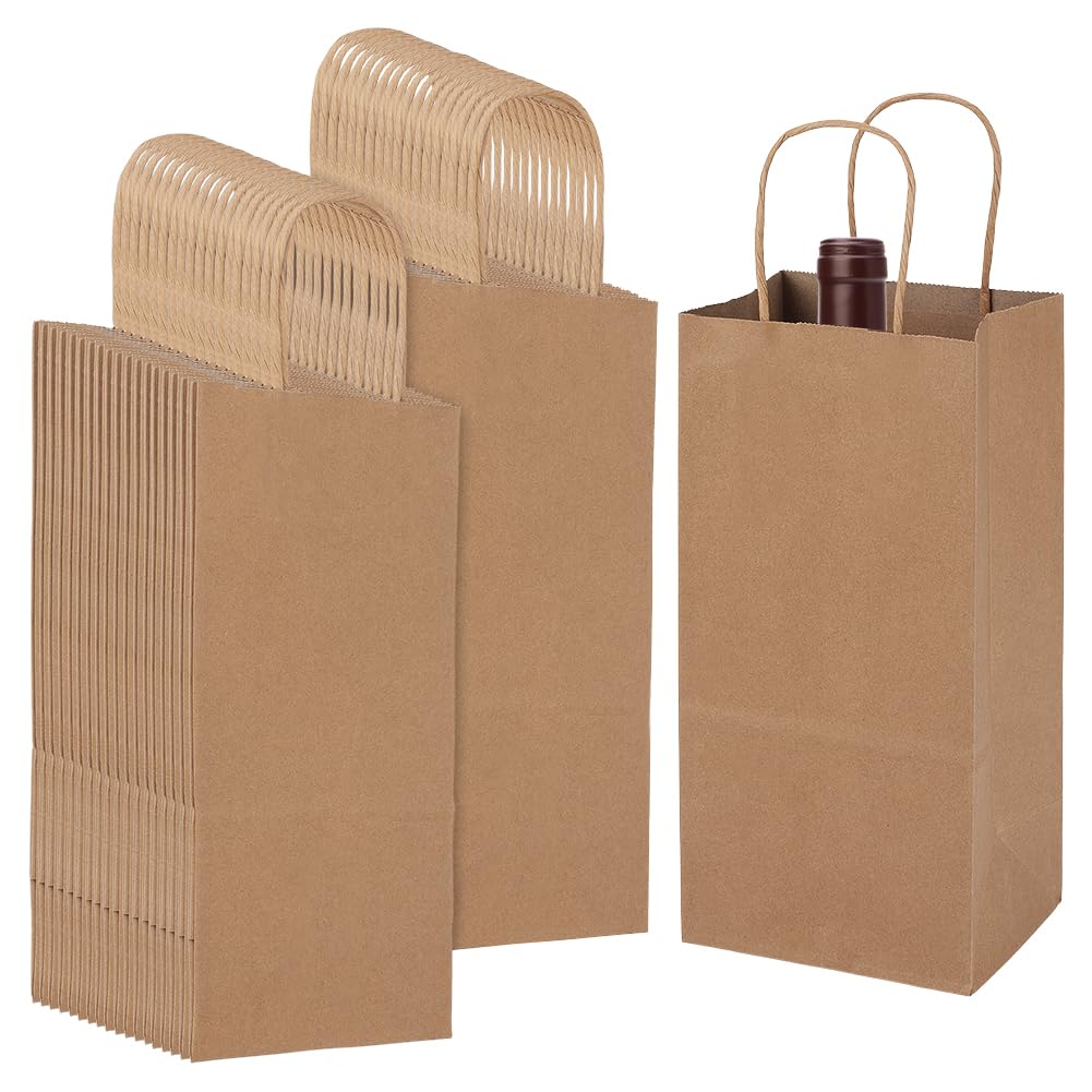 NBEADS 110 pz Sacchetti di Carta per Vino, Sacchetti Regalo Rettangolari In Carta Marrone Da 12.7x10x27cm con Manici per Feste di Inaugurazione Della Casa Compleanni Shopping, Cibo Da Asporto