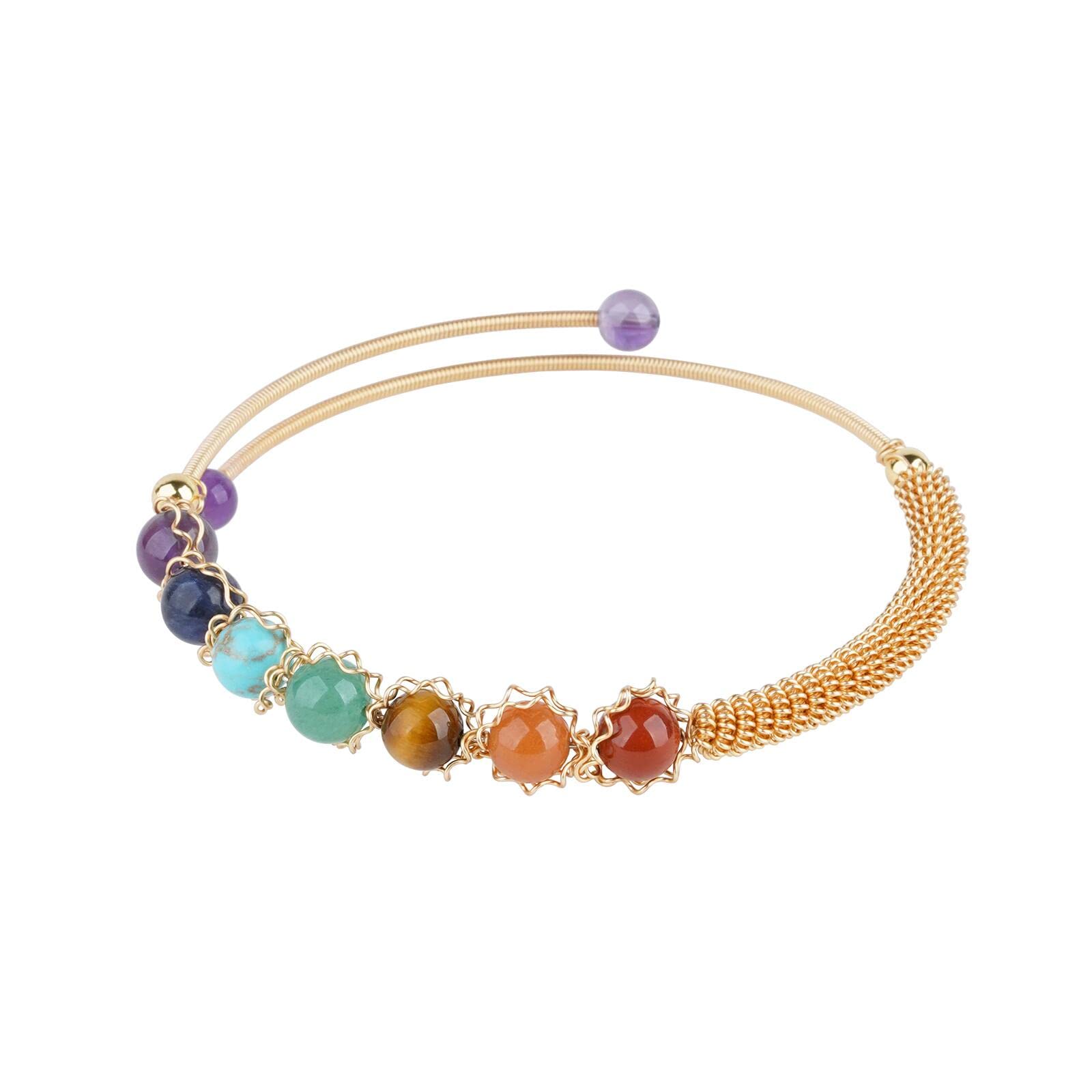 ASGIFT7 Chakra Bracelet for Women Girls Healing Crystal Stone Bead Adjustable Yoga Meditation 14K Gold Crystal Beaded Bracelet Jewelry