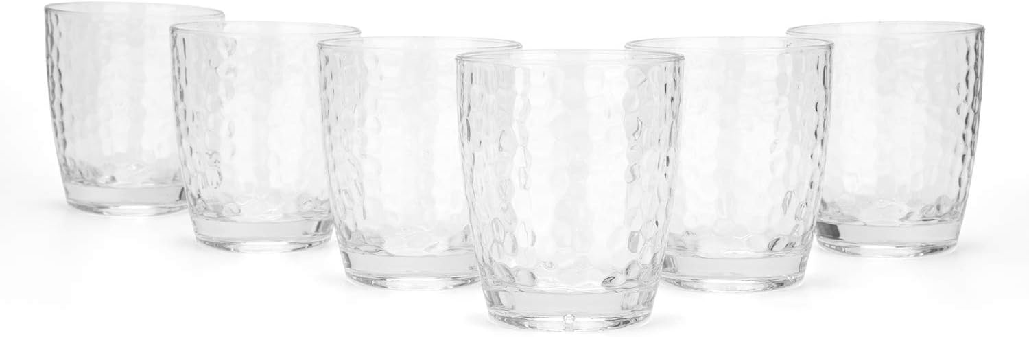 yongzhenlite Set of 6 Hammered Style 15-ounce/430ml Acrylic Glasses Plastic Tumbler,BPA Free,Dishwasher Safe (Clear Color)