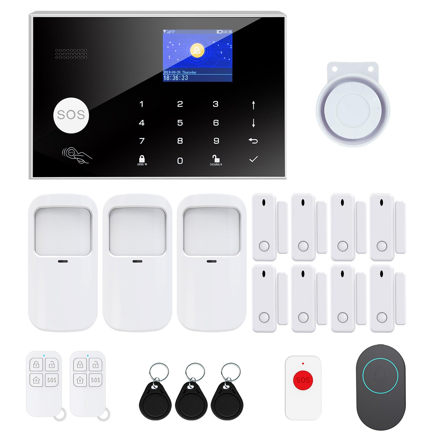 Alarmanlage, kabellos, WLAN, 20 Stück, GSM 4G, Sicherheitssystem, Einbrecher 120 DB, Kits für Zuhause, kompatibel mit Alexa, Google Assistant (G30-4G)