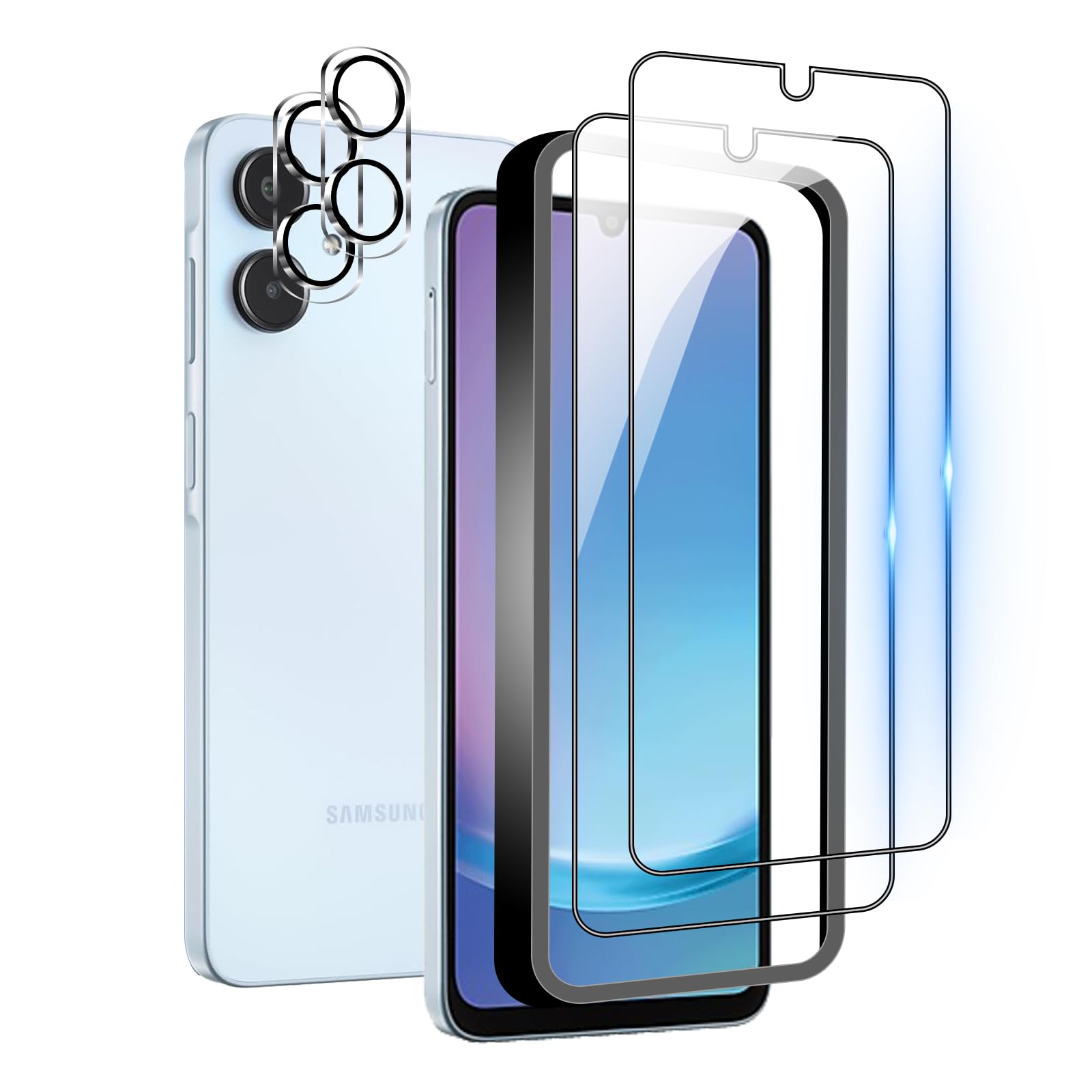 対応 Galaxy A25 5G/SC-53F/SCG33 ガラスフィルム 【2* フィルム + 2* レンズ保護フィルム+ 1*ガイド枠付き】指紋防止 国産旭硝子材質 Galaxy A25 5G 薄型 強化ガラス 保護フィルム 高透過率 高光沢 い 9H硬度超薄型 気泡なし簡単貼り付け ラウンドエッジ加工
