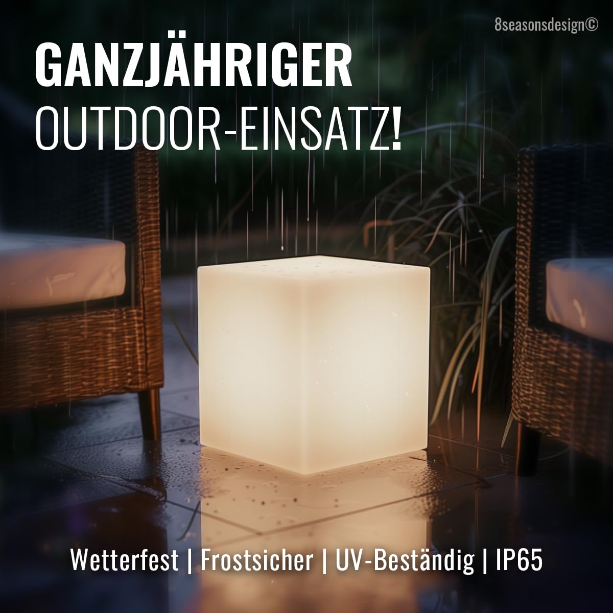 8 seasons design Shining Cube LED Würfel (33cm) weiß, E27, warmweißes Licht, Leuchtwürfel für außen und innen, Würfelleuchte als Deko, Tisch oder Hocker