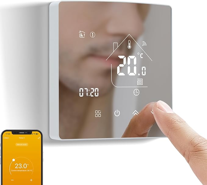 Termostato Programable con WiFi,Termostato Digital Inteligente Inalámbrico de Contacto Seco para Calderas de Calefacción,Termostato de Ambiente Integrado Compatible con Alxe y Google Assistant 85-WPB