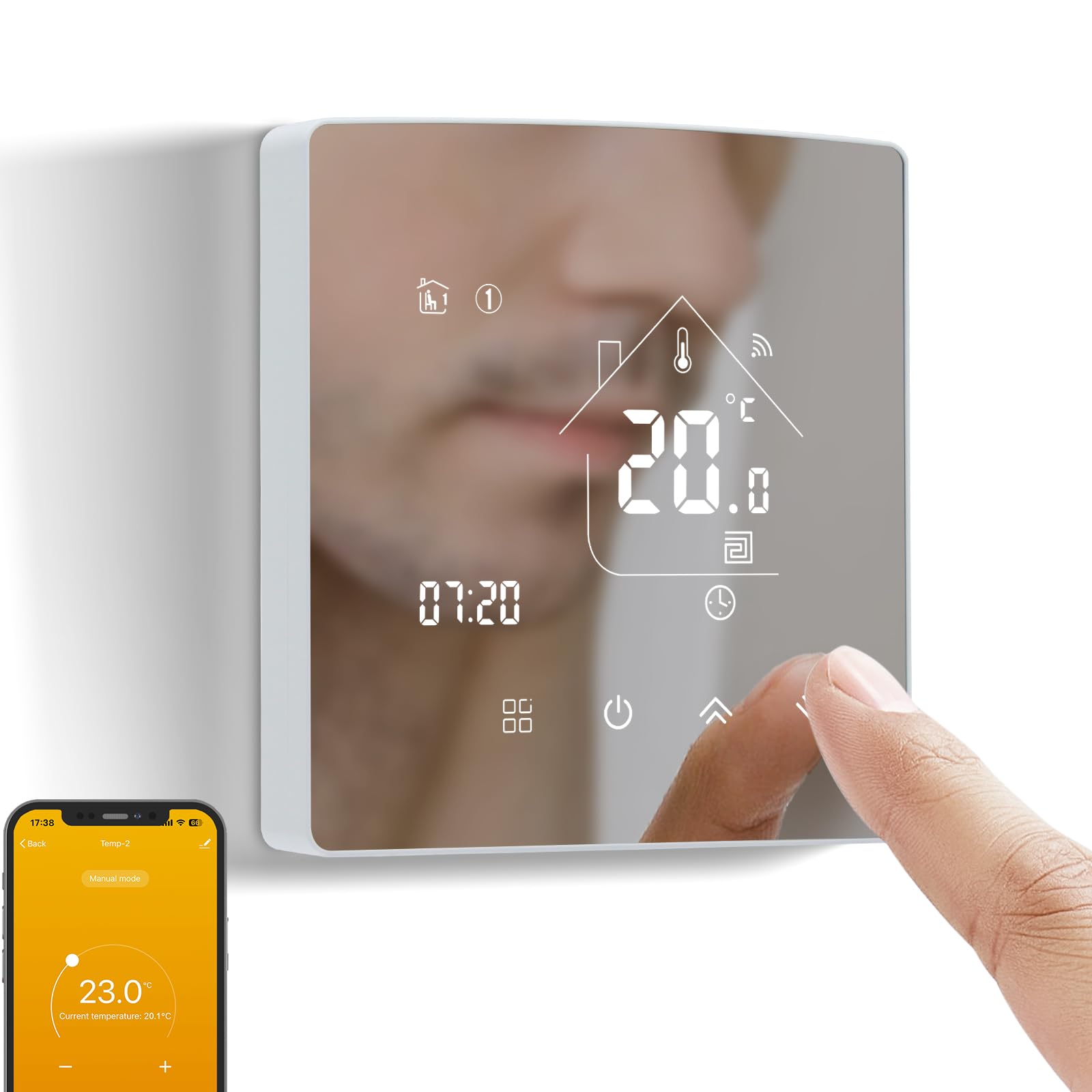 Programmable Thermostat with WiFi,Intelligent Wireless Dry Contact Digital Thermostat for Heating Boilers,Integrated Ambient Thermostat Compatible with Alxe and Google Assistant 85-WPB