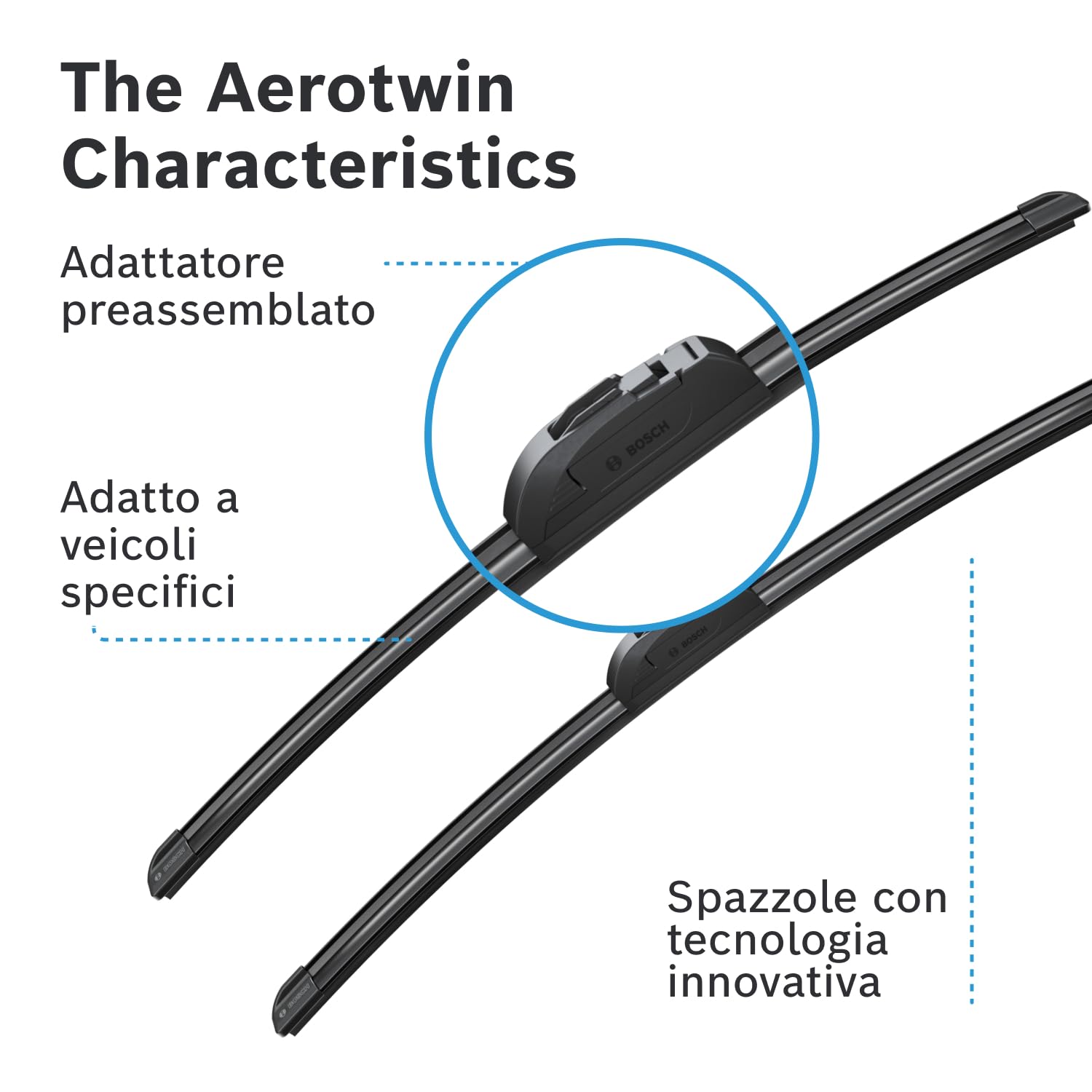 Tergicristalli Bosch Aerotwin AR550S, Lunghezza 550mm/530mm, 1 set per parabrezza anteriore