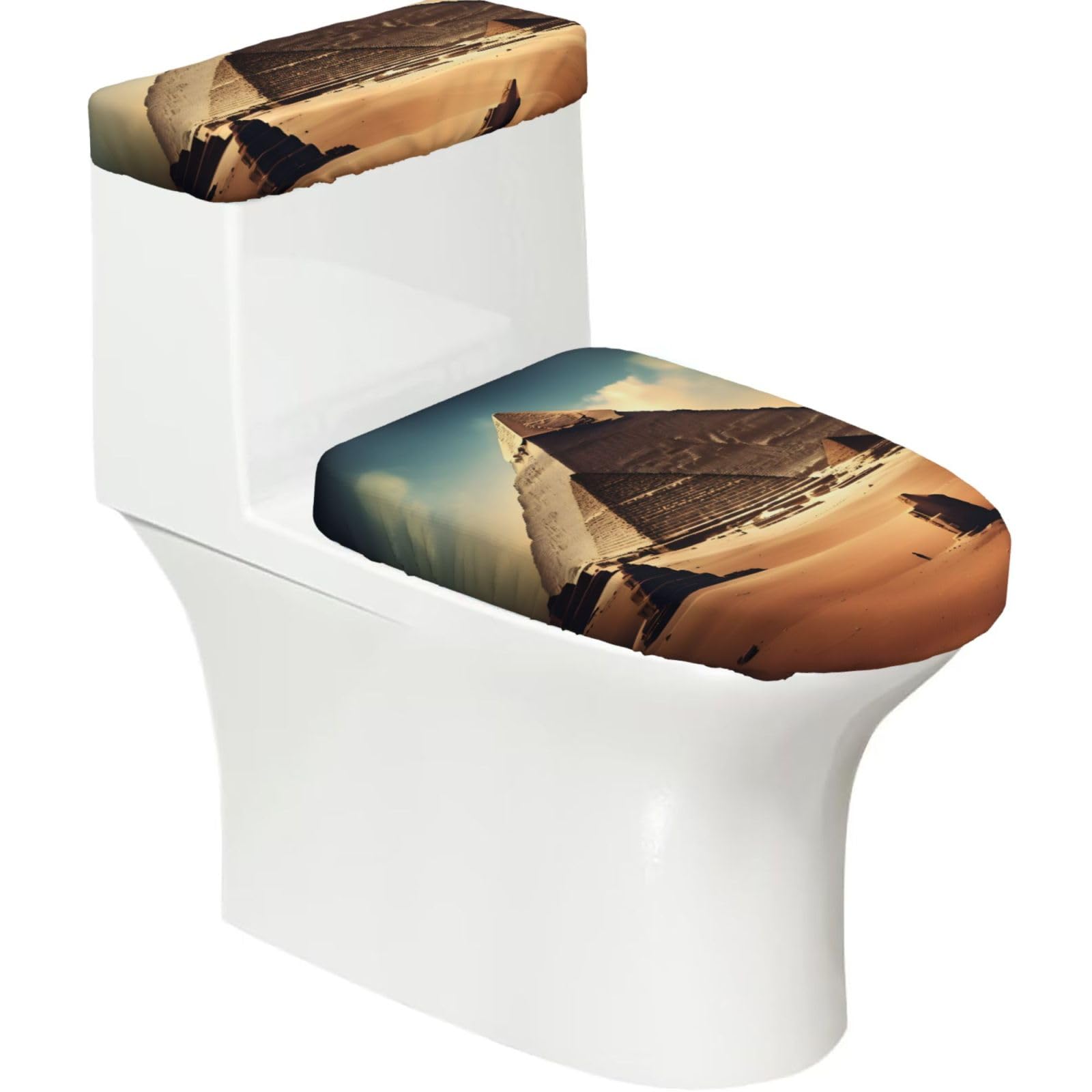 Cntdbu Black Dreaming Of The Pyramids Of Khufu Stretchy Toilet Lid And Tank Cover Set-Soft Elastic Bathroom Decor For U Shape Oval