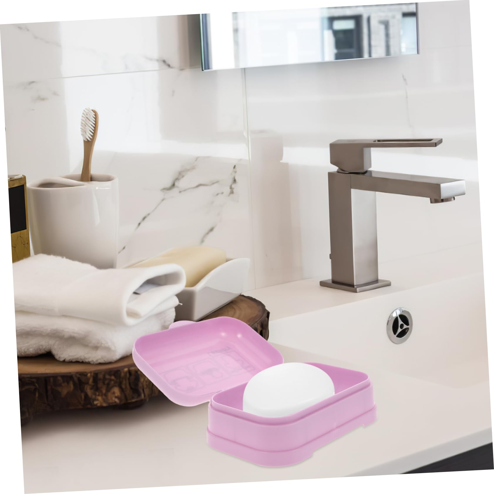 VALICLUD Jabonera con Tapa Estuche Montado Portador De Jabón Organizador De La Cocina Lavar Envase Limpieza Contenedor De Jabón De Viaje Artículos De Aseo El Plastico 2 Piezas X 4