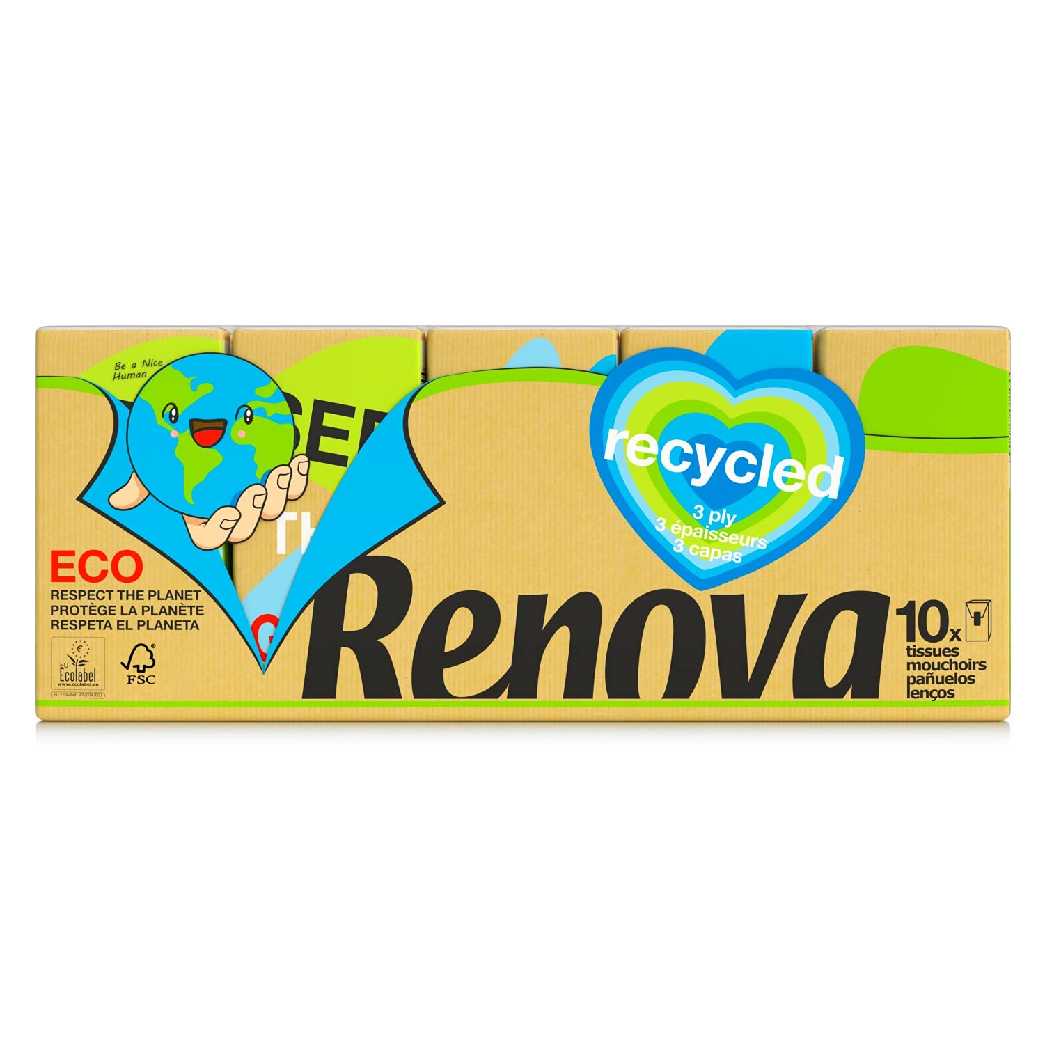 Renova Pañuelos de Bolsillo Renova Recycled | 300 paquetes (300 x 9 pañuelos) | 100% Reciclado con Ecolabel y FSC
