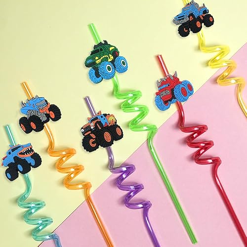 Miniatura 2 de 24 popotes para beber Monster Truck  Reutilizables, translúcidas y divertidas decoraciones de fiesta para niños y adultos  para recuerdos de fiesta