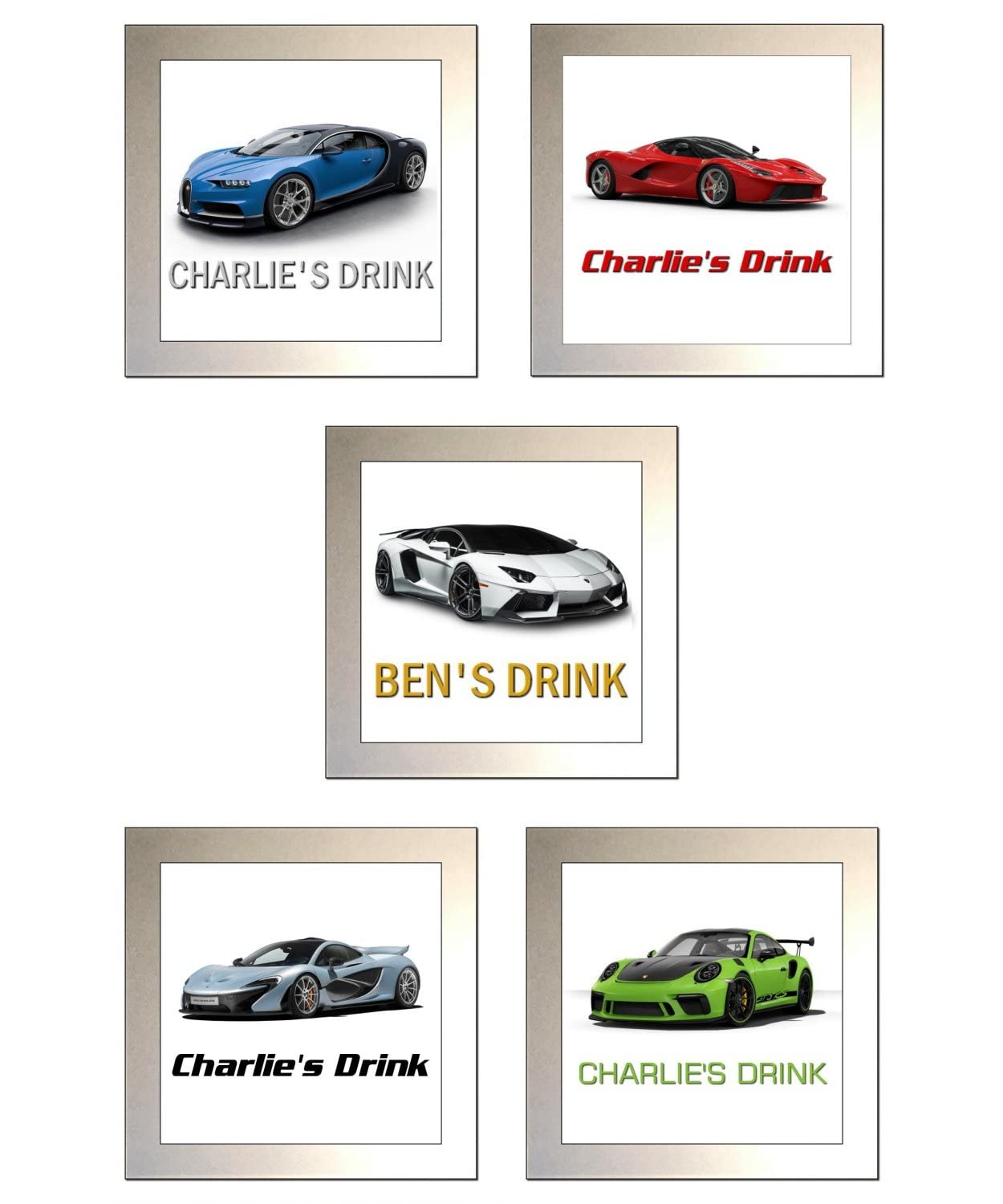 Key Expressions Black,Silver Personalised Supercar Glass Drinks Coaster - Five Designs Available