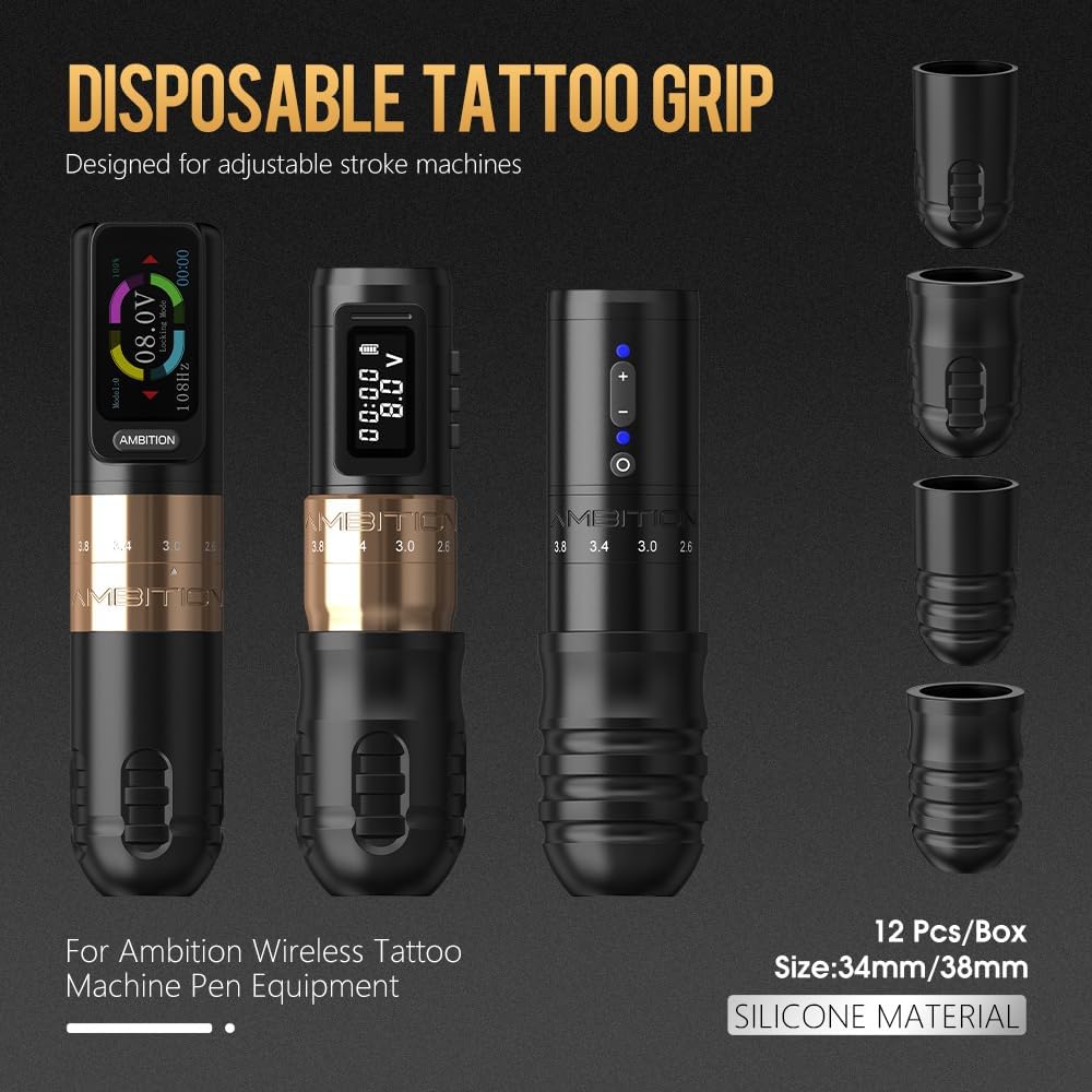 Ambition Mars-U P1 Empuñaduras de tatuaje desechables ajustables 12 Uds. 38mm para Mars-U, Seher y Paco