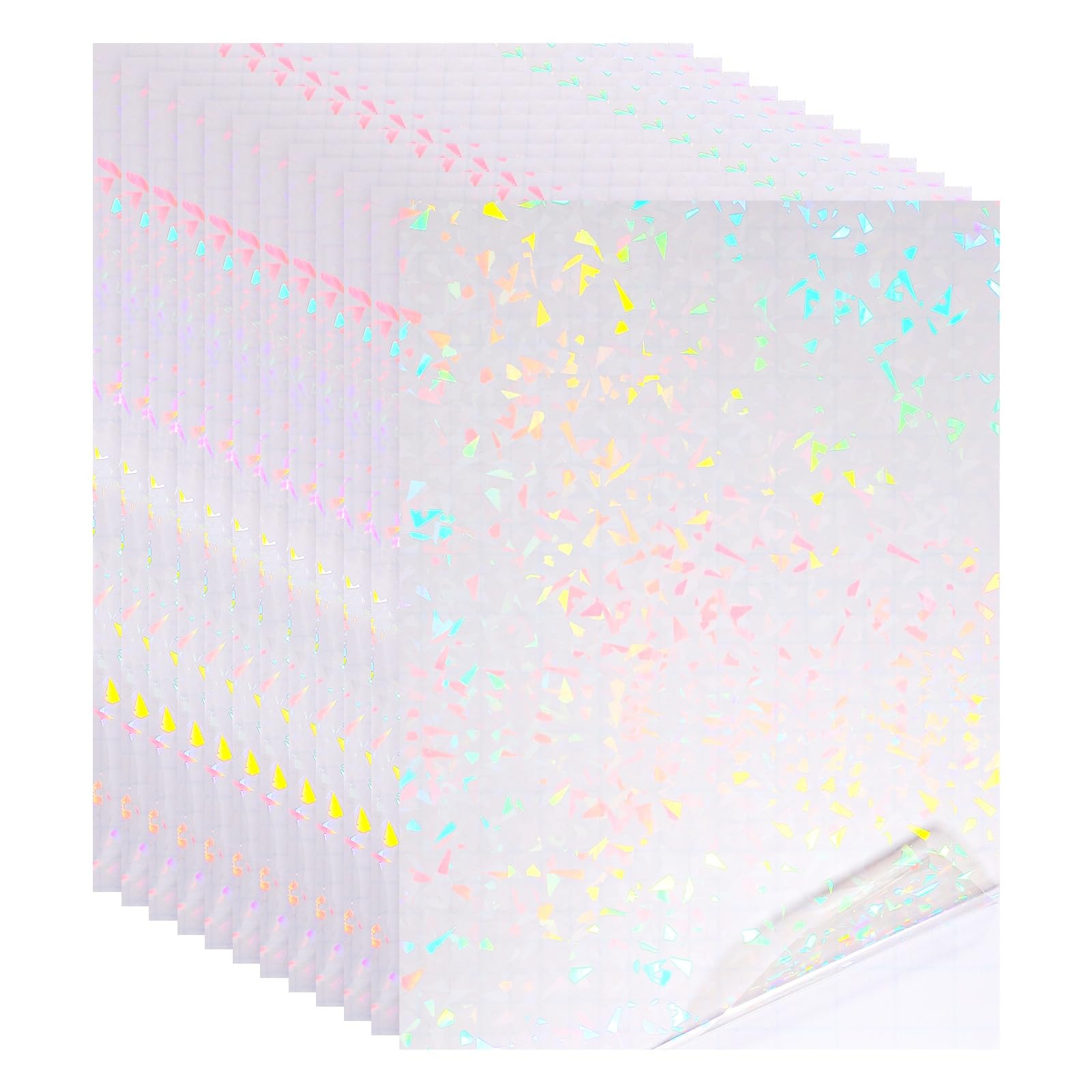 PATIKIL 12x8 Inch Holographic Laminate Sheets, 12Pcs Holographic Sticker Paper Transparent Vinyl Laminate Film A4 Waterproof Self Adhesive for Craft Books, Cracked Glass Pattern