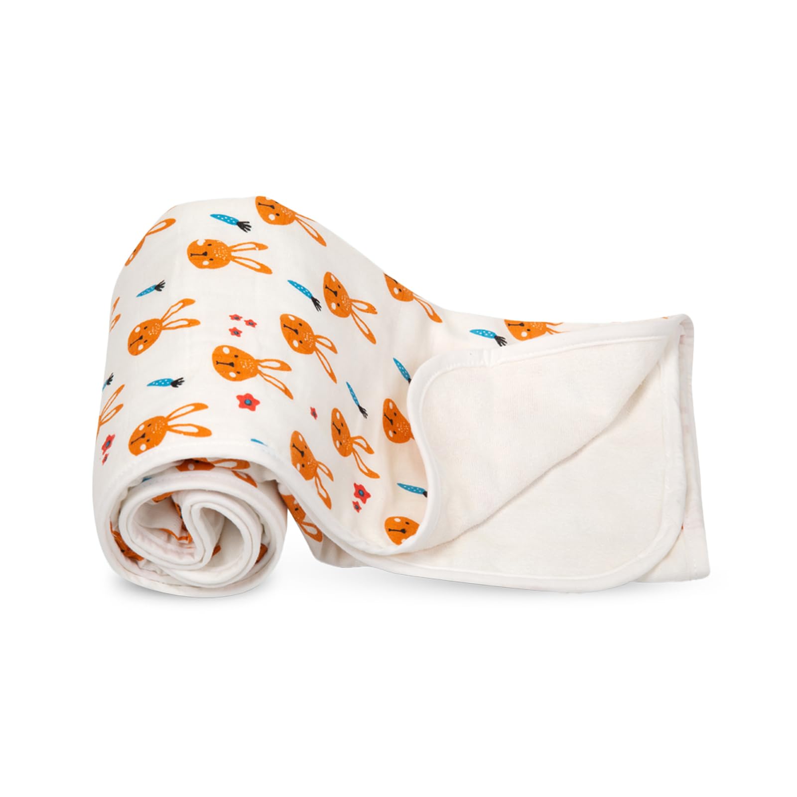 Mee Mee Supremely Absorbent 100% Cotton 2 Layer Premium Soft Baby Towel for New Born | 2 Layers of Muslin & Terry | Washcloth for Kids/Toddlers/Infants/Babies | Pack of 1- Bunny Rabbit Print 75X100 CM-picture-25
