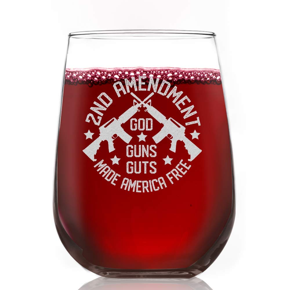 STEMLESS WING GLASS | GOD Guns Guts/Made AMERICA Free | 15oz Commercial Chip Resistant Tumbler| Made in USA from LUCKY SHOT