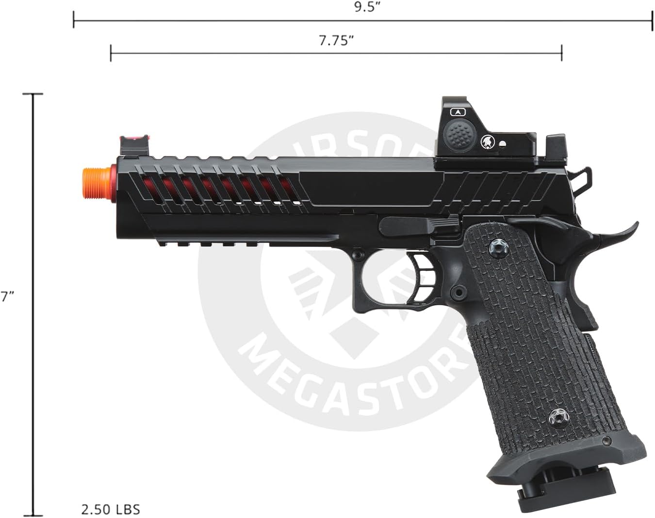Lancer Tactical Knightshade Hi-Capa Gas Blowback Airsoft Pistol with Red Dot Mini Sight
