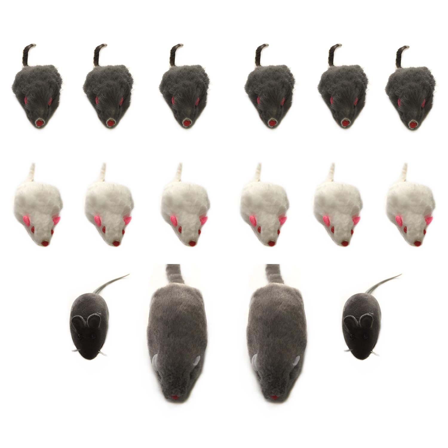 QUOZUO Juguetes de ratón para gatos, juguetes peludos para mascotas con sonajeros para gatitos, 16 piezas, blanco y negro