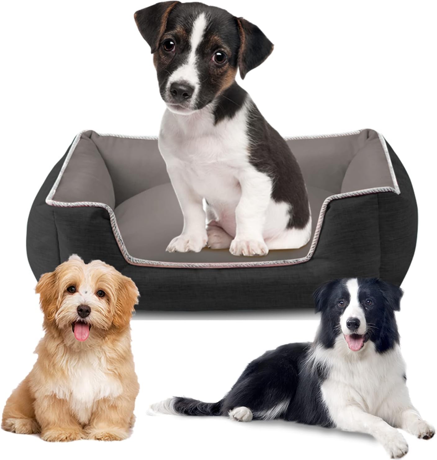 Rectangle Dog Bed for Small Medium Dogs, Removable Washable Cover Dog Sofa, Soft Sleeping Puppy Dog Beds, Pet Bed with Anti-Slip & Waterproof Bottom (Large, Yellow)