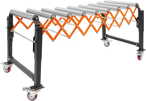 Adjustable Roller Conveyor, 176LBS Adjustable Roller Conveyor Table Telescopic Flexible Roller Conveyor with 4 Wheels for Warehouses Workshops, Adjustable Length 17-51in Height 26.8-28.8in Width 23in
