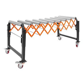Adjustable Roller Conveyor Table, Telescopic Flexible Conveyor with Universal Wheels and Brakes, Expandable Length 17-51 , Adjustable 26.8-28.8 for Warehouse, Factory