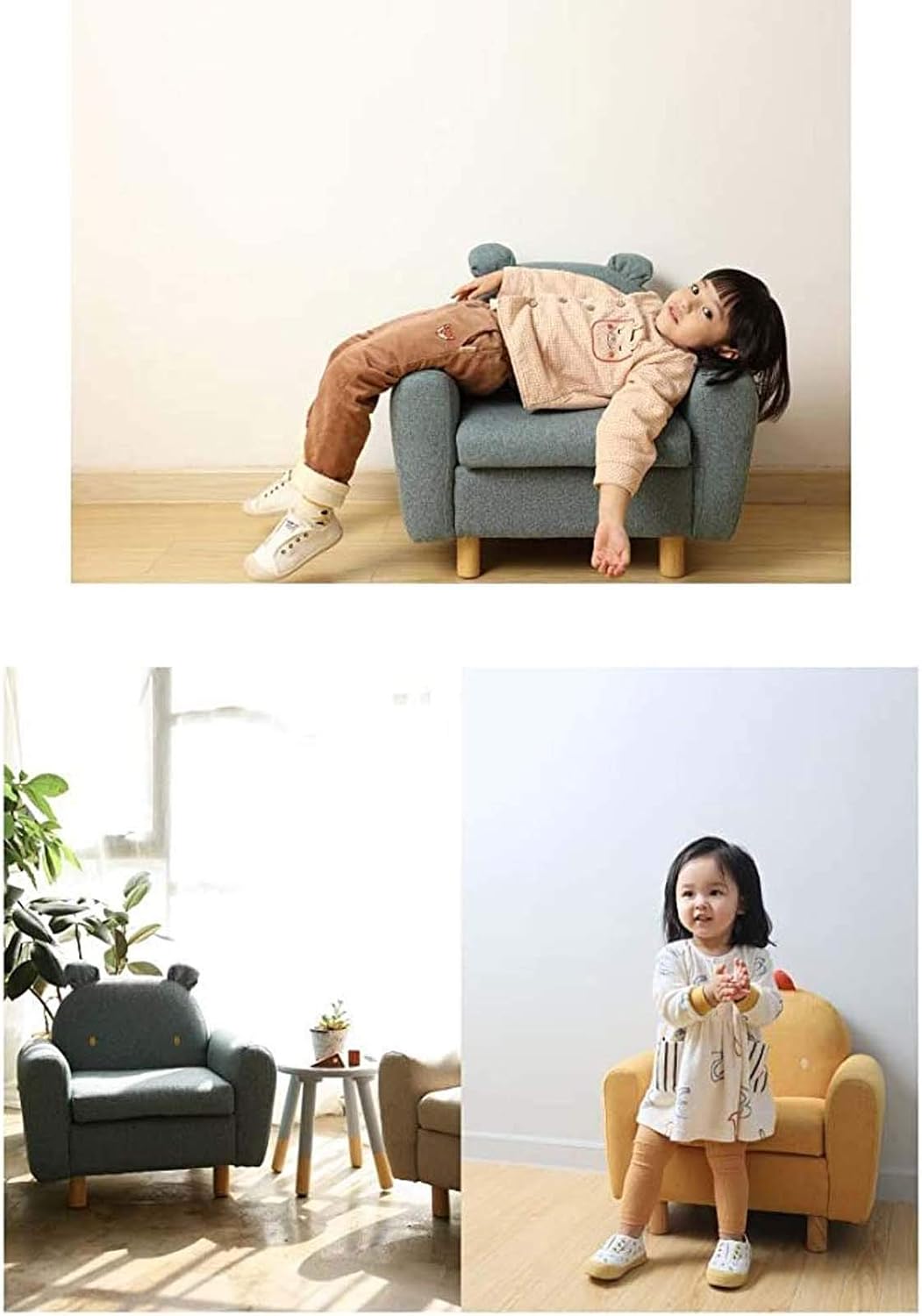 Wooden Frame chair Children's Animal Small Sofa for Children Gift Durable Linen Fabric Upholstered Kids chair With