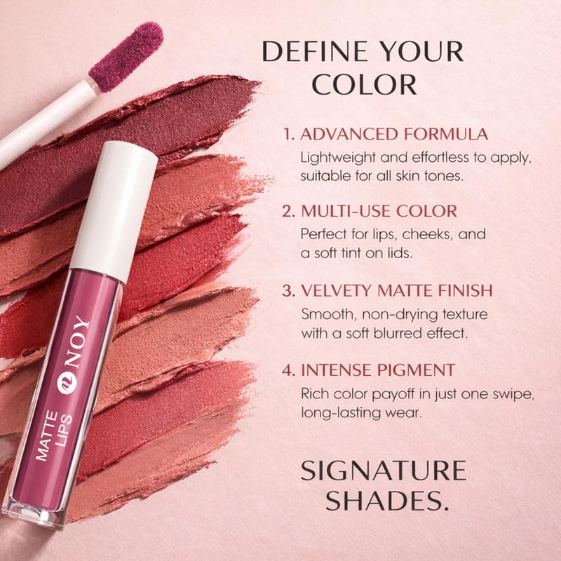 Image of Noy Matte Liquid Lipstick Bold Matte Finish That Feels Soft and Smooth - Nude Pink, Tan Nude, Red Magenta, Venetian Red Shades Pack of 4