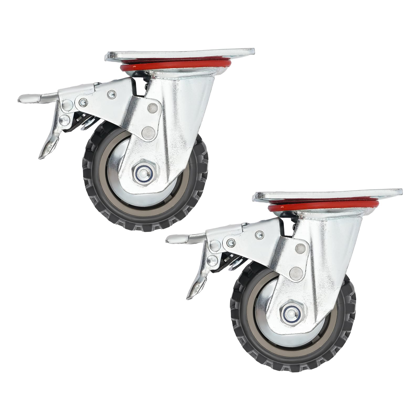 4er Set 4 Zoll Schwerlastrollen, 600 kg, mit Bremse für Wagen | Transportrollen aus PU, 2 Lenkrollen mit Bremse, 2 Bockrollen, Doppelkugellager, für Möbel und Werkstattwagen