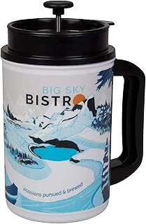Planetary Design Big Sky Bistro French Press Travel Coffee Mug - Brew the Perfect Cup of Coffee Anywhere - 16 oz - Winter