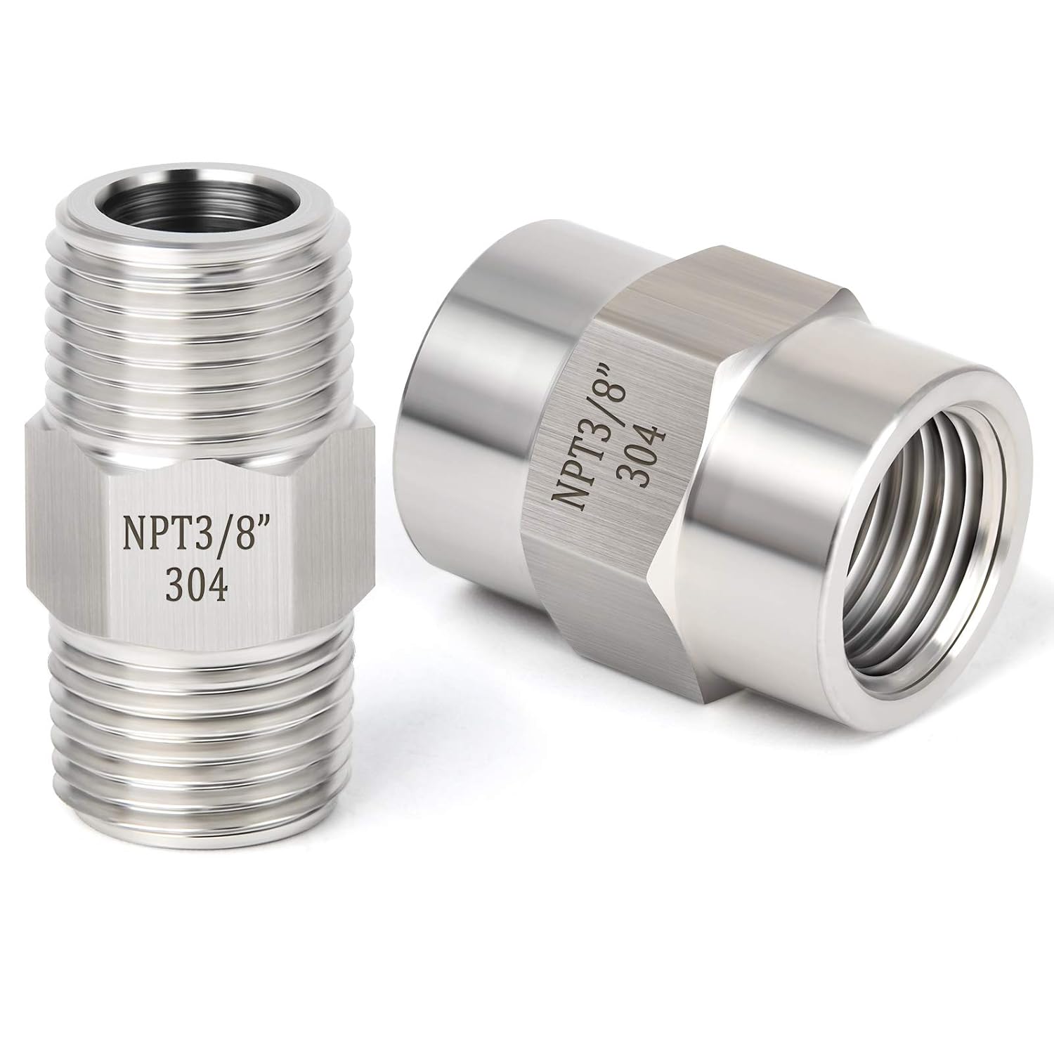 TAISHER 304 Stainless Steel Pipe Fitting, Hex Nipple, Coupling, 3/8 x 3/8 NPT Male Thread Pipe, 3/8 x 3/8 NPT Female Thread Pipe