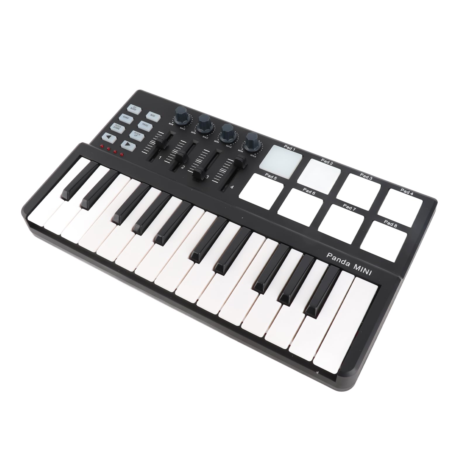 25-Tasten-USB-MIDI-Keyboard-Controller, 8 Hintergrundbeleuchtete Trigger-Pads, 4 Steuerknöpfe und 4 Schieberegler mit Anschlagdynamischen Tasten, Ideal für OS X und CAKEWALK-Musiksoftware