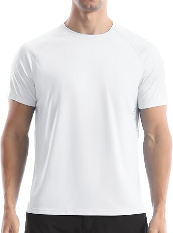 Mens UPF 50+ Swim Shirts, Sun Protection Short Sleeve Rash Guard, Quick Dry T-Shirt for Fishing and Surfing
