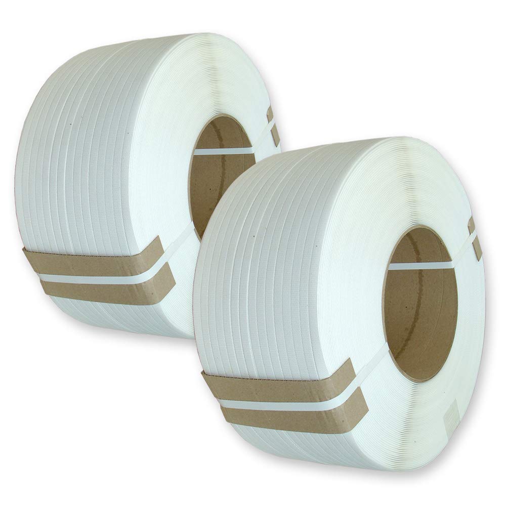 2 Rollen PP - Umreifungsband 12 mm breit x 0,63 mm - 3000 m, Kern 200 mm, weiß für Umreifungsmaschinen