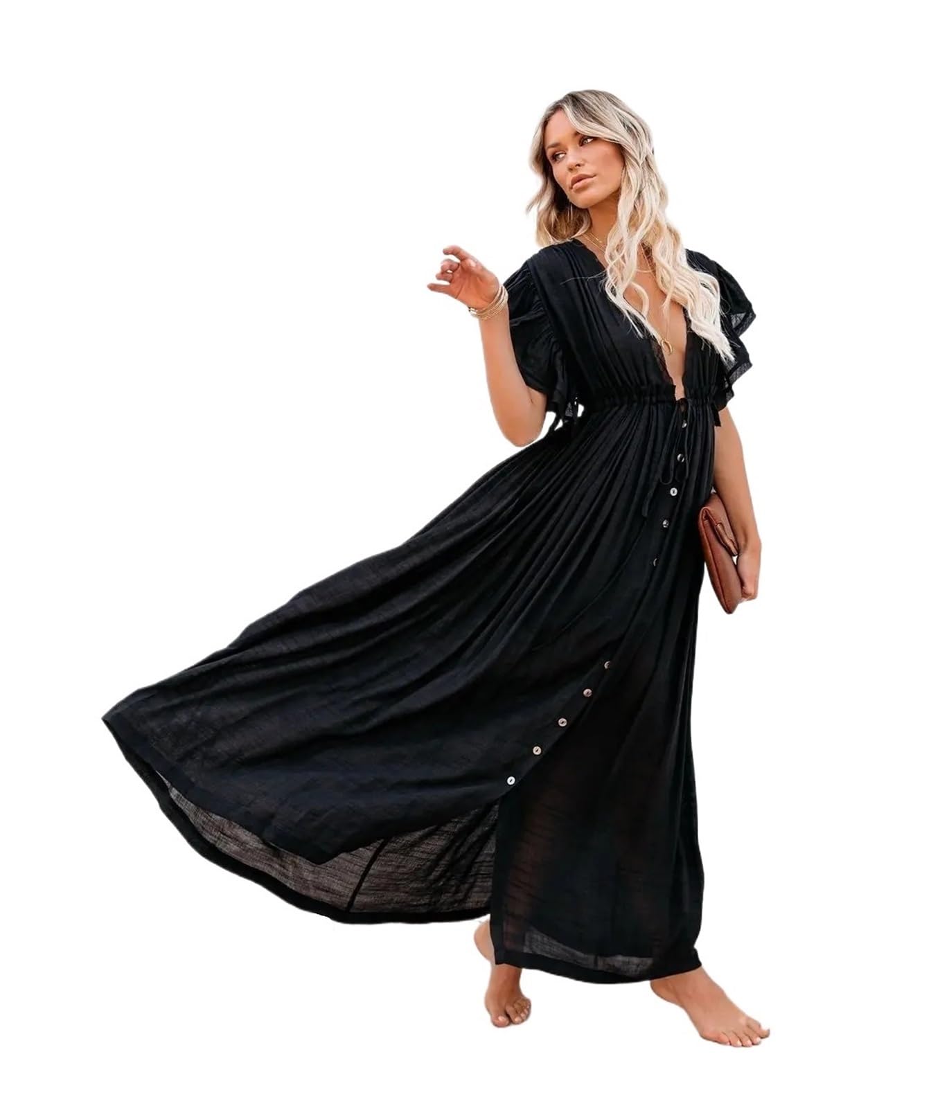 Copricostume da Bikini Copricostume Bikini Estivo Lungo for Donna Abiti da Spiaggia con Scollo a V Abito Bagno Lacci per Vacanza
