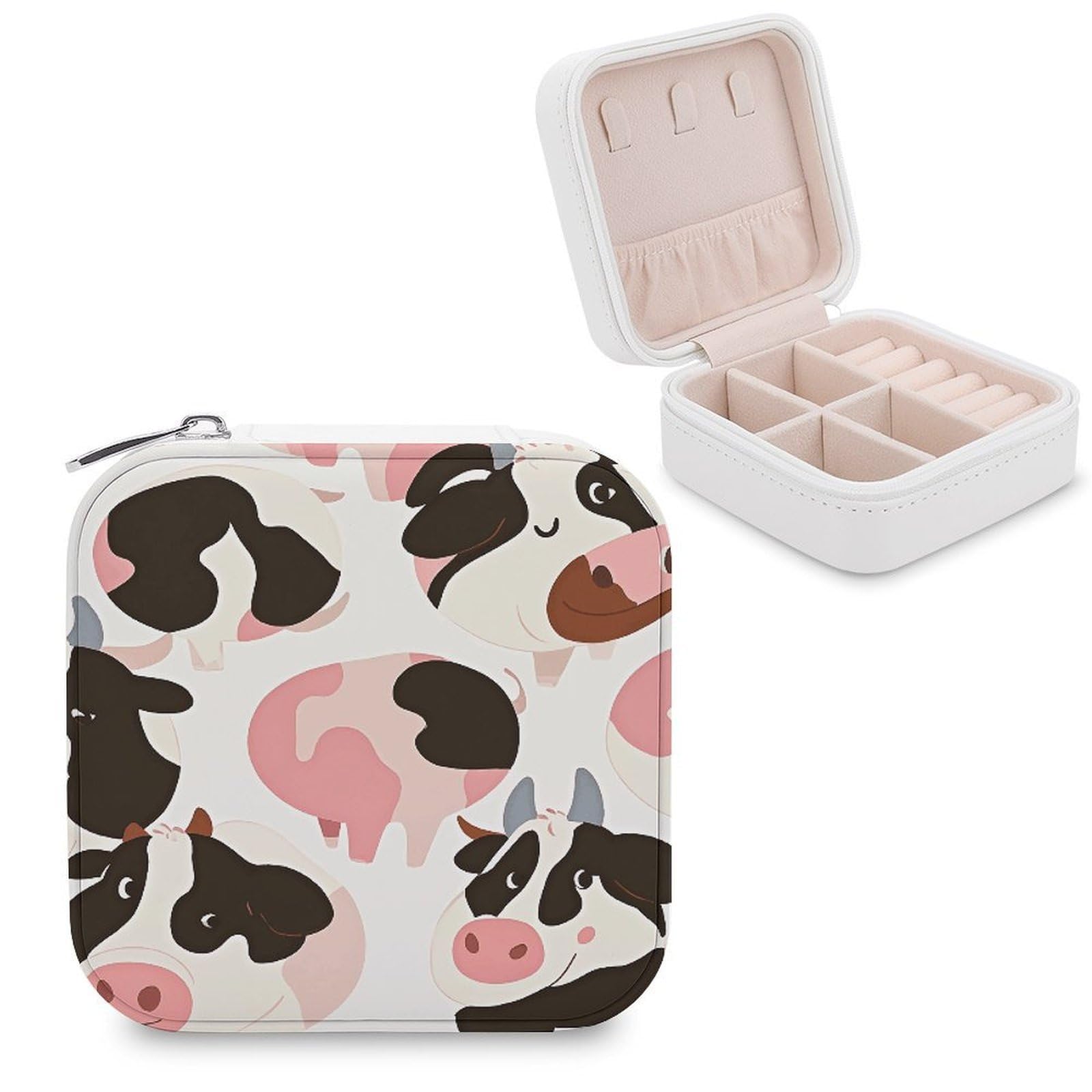 FekiLoot Cow Pattern Jewelry Case Personalized Leather Jewelry Box Mini Travel Jewelry Case Small Portable Jewelry Organizer for Ring Earrings Necklace Bracelet