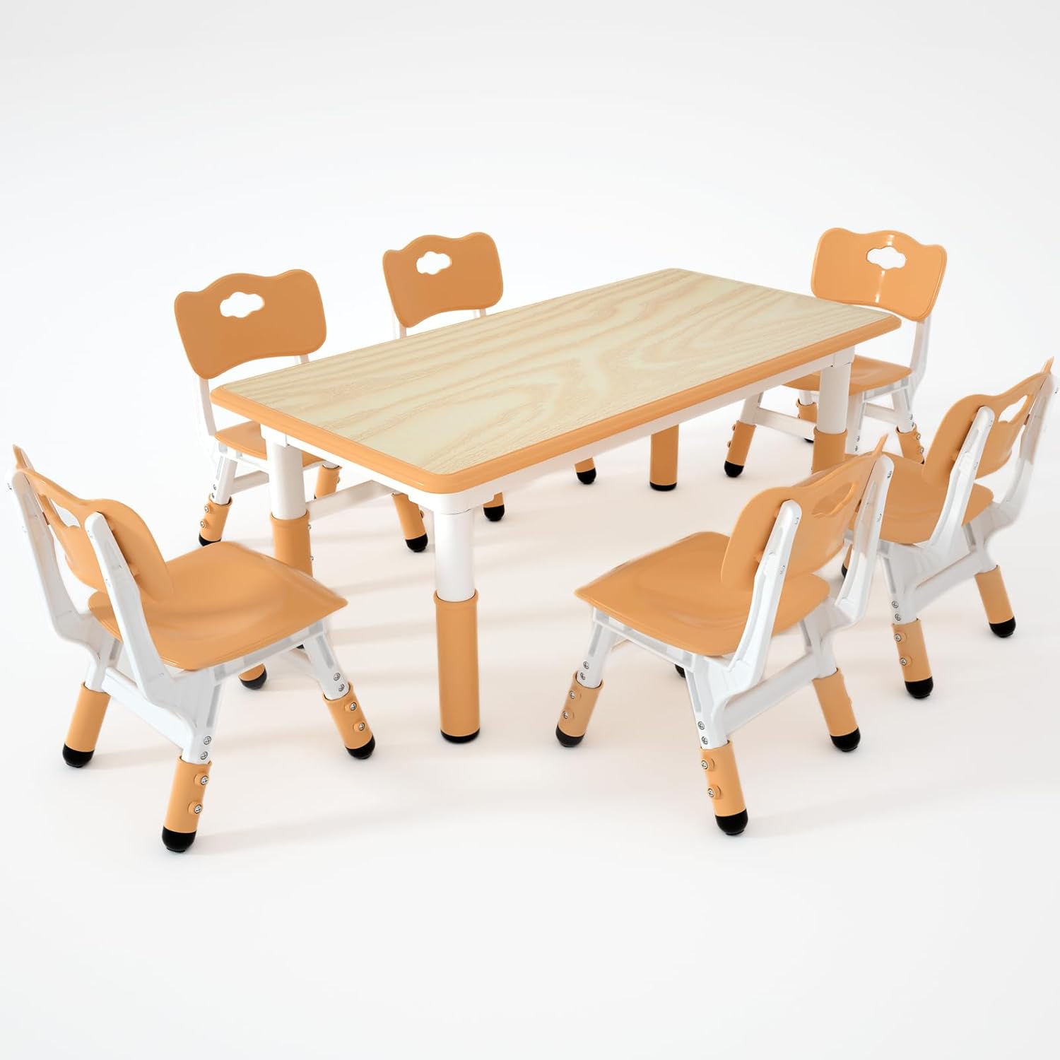 Kids Table and 6 Chairs Set?Height Adjustable Children Table & Chair?Toddlers Study Multi-Activity Table with 47.2"x23.6" Wipe-Clean Desktop?for Classrooms, Homes & Daycares 6chairs Brown