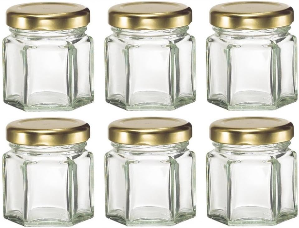 Nakpunar 60 pcs, 1.5 oz Mini Hexagon Glass Jars for Jam, Honey, Wedding Favors, Shower Favors, Baby Foods