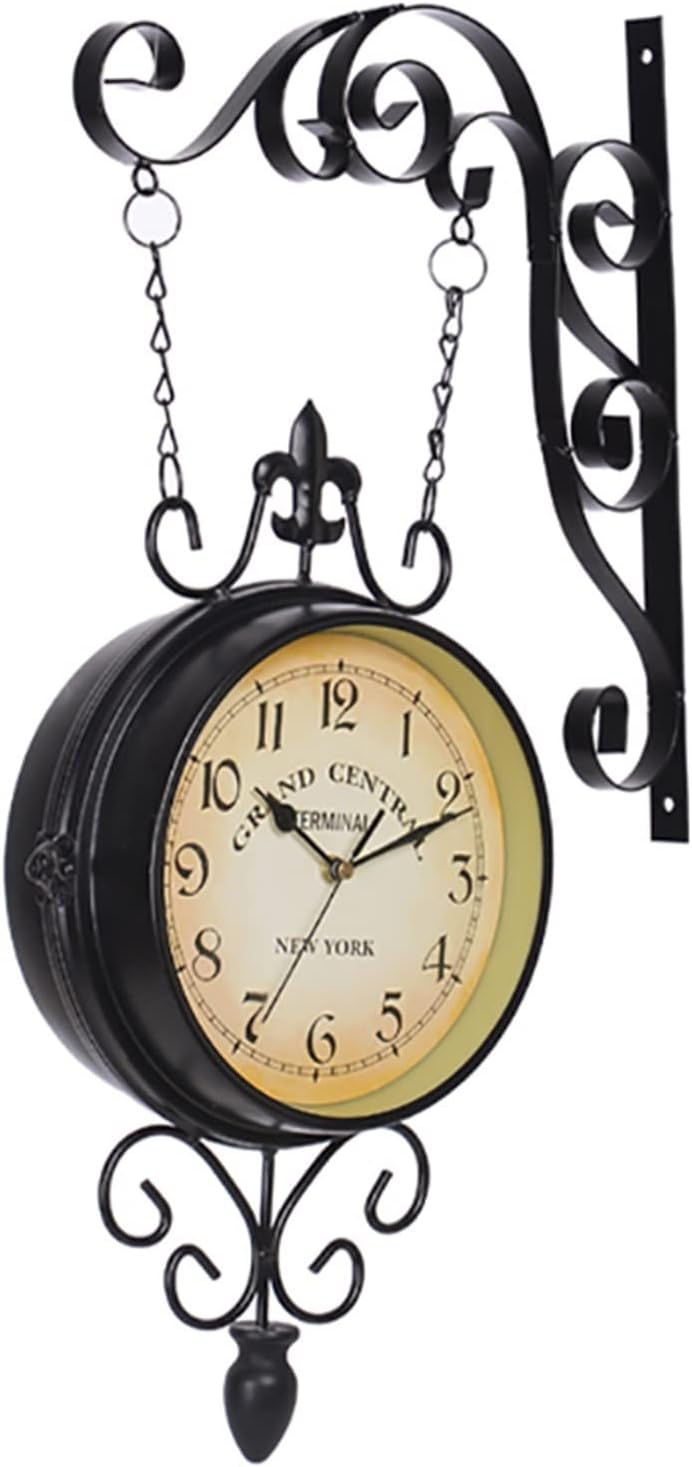 Outdoors Vintage Double Sided Wall Clock Nordic Double Faced Wall Clock Retro Metal Black Silent Iron Shabby Chic Wall Watches Home Decor Duvar Saati Gift Ideas FZ710 for Outdoor Decorative Wall Art image 3