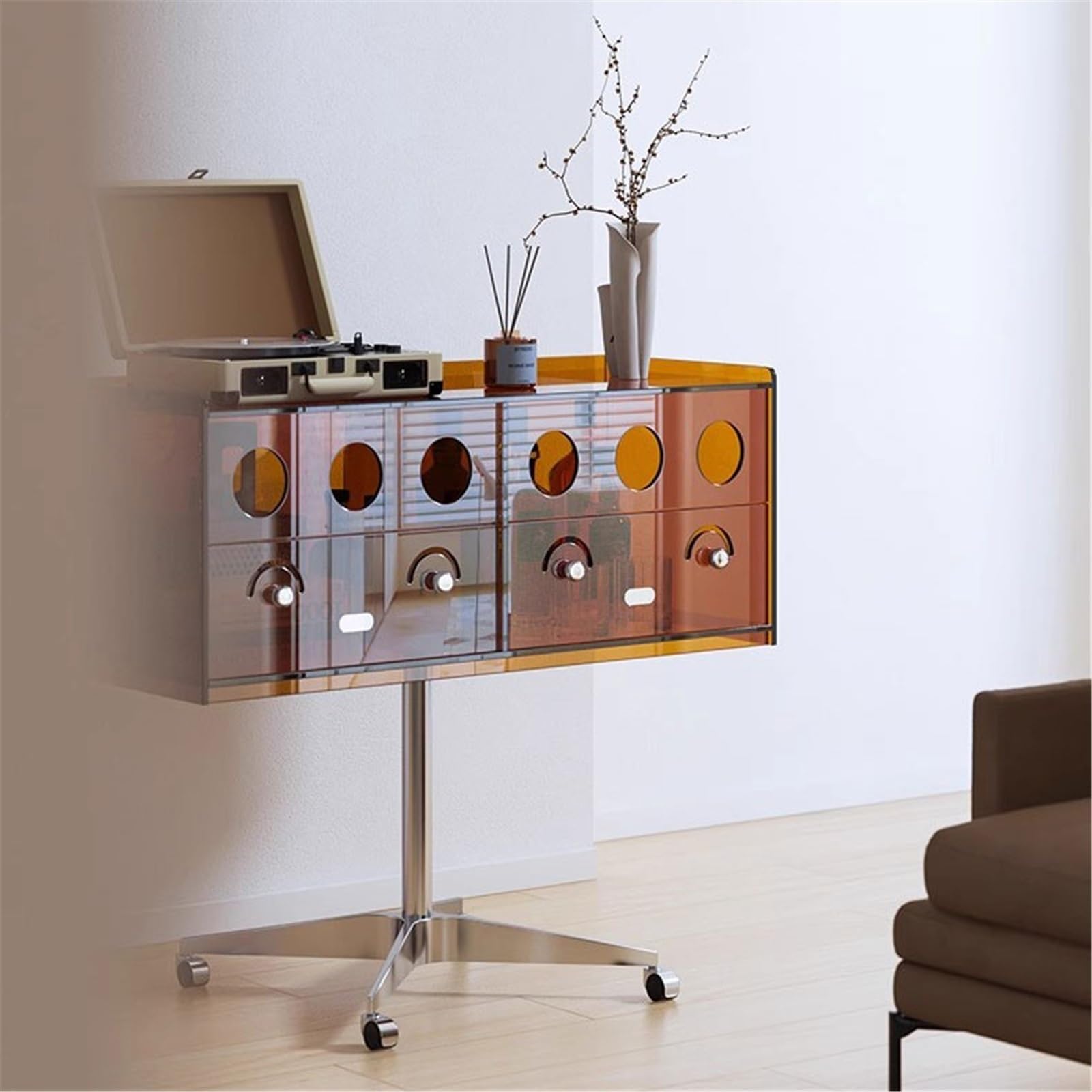 Rack per dischi Mobiletto portadischi in vinile retrò con luce di lusso espositore portaoggetti ruota girevole