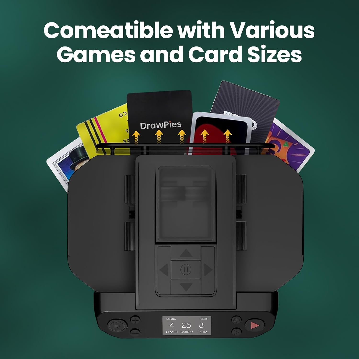 Automatic Card Shuffler and Dealer 2-in-1 Machine Set, 1-12 Player, Rotatable 360°, Remote Card Calling, Ultra Quiet, Rechargeable, 12 Remote Controls, 2 Decks of Cards, 1 Poker Table Top